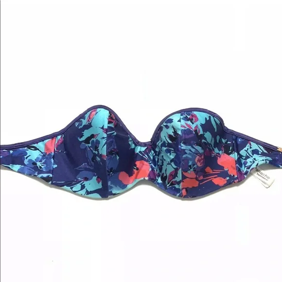 Panache Tallulah Blue Floral Strapless Underwire Bandeau Bikini Top - Picture 2 of 4